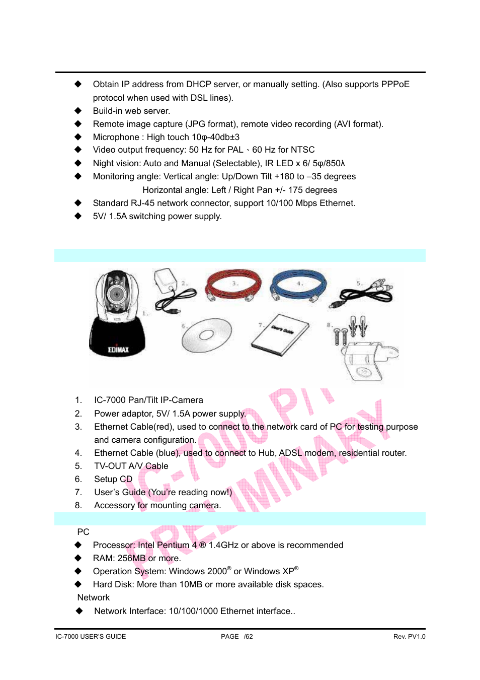 Ic-7000 cam user’s guide | Edimax Technology Pan/Tilt IP Surveillance Camera IC-7000 User Manual | Page 6 / 62