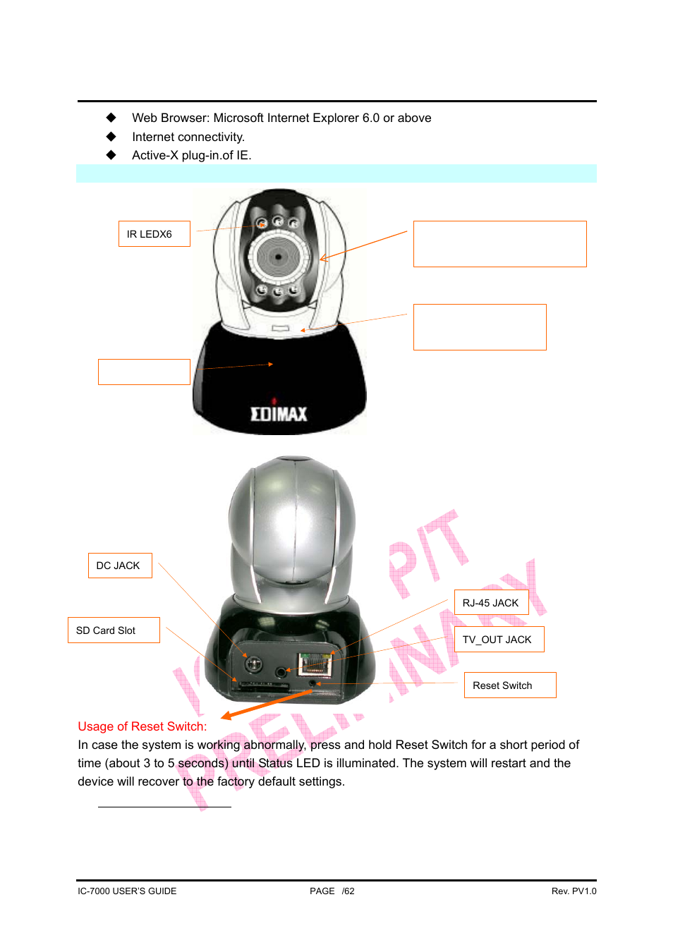 Ic-7000 cam user’s guide | Edimax Technology Pan/Tilt IP Surveillance Camera IC-7000 User Manual | Page 7 / 62