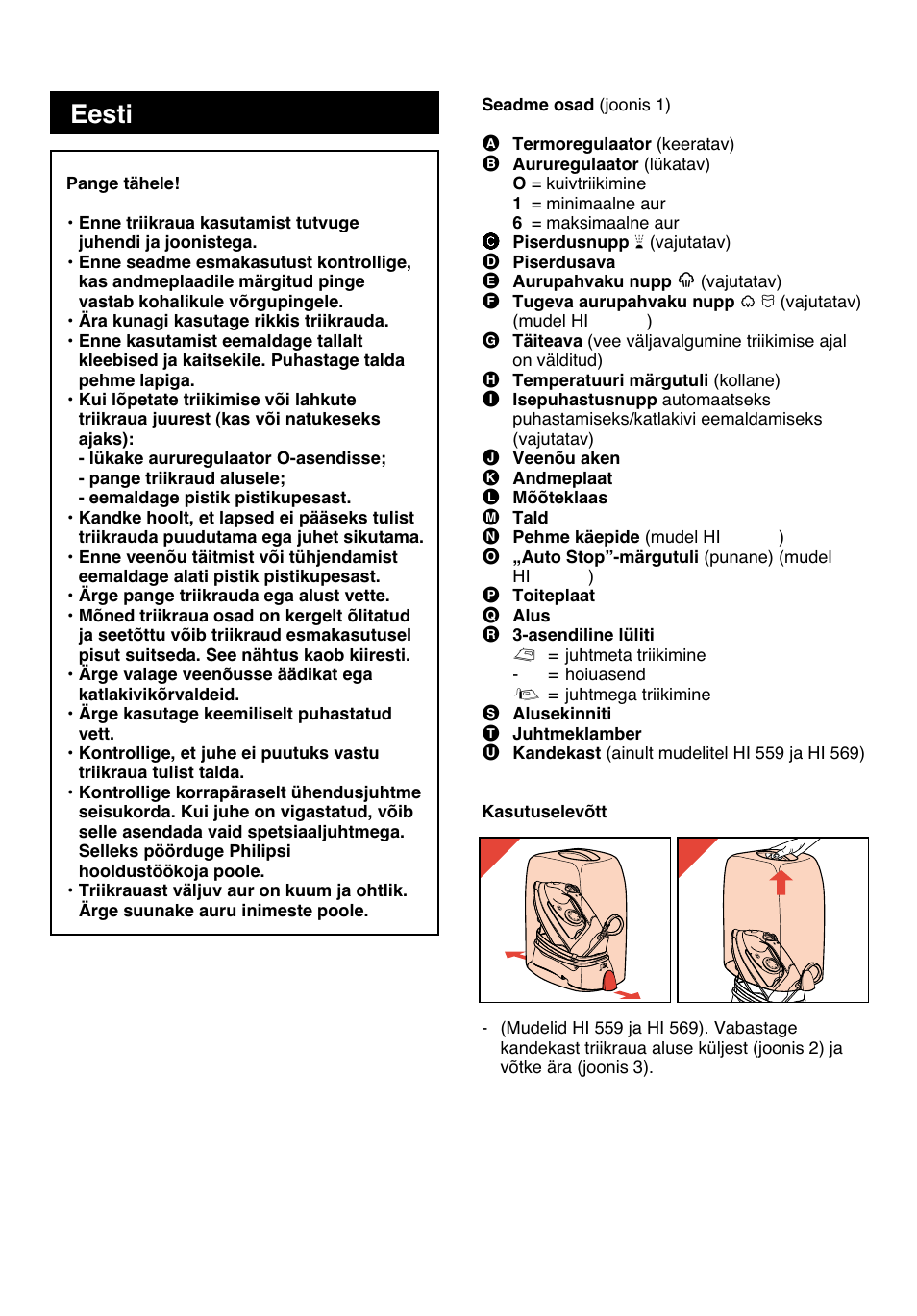 Eesti, Lehekülg 43, Kasutusjuhendit lugedes hoidke lahti lehekülg 3 | Philips HI558 User Manual | Page 43 / 100