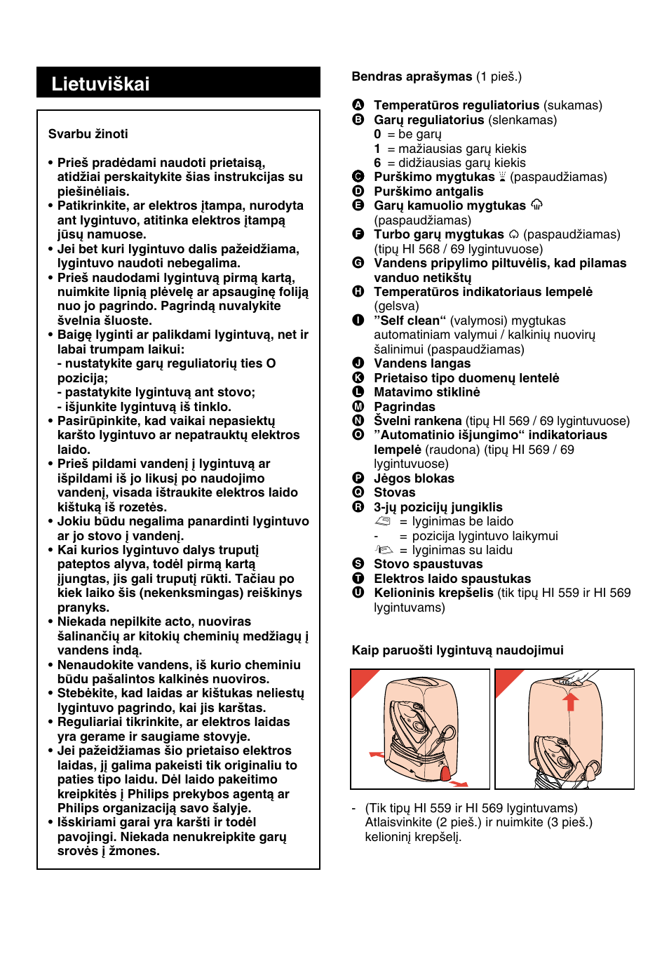 Lietuvißkai, Puslapis 55, Skaitydami ßias prietais¨ naudojimo instrukcijas | Prieß save tur∂kite atverstå 3-å puslap | Philips HI558 User Manual | Page 55 / 100
