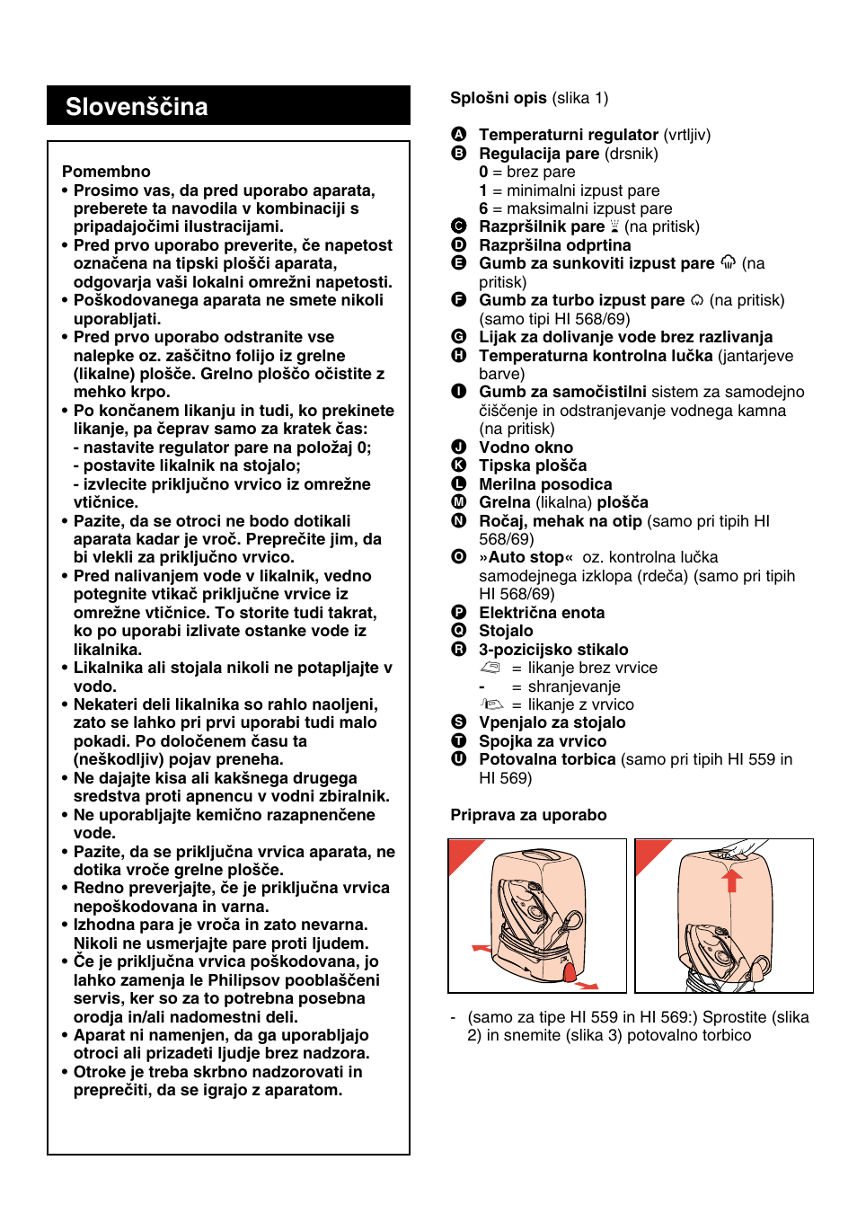 Sllo, Sttrra, Ob branju teh navodil za uporabo imejte | Odprto stran 3, Sloven{~ina | Philips HI558 User Manual | Page 74 / 100
