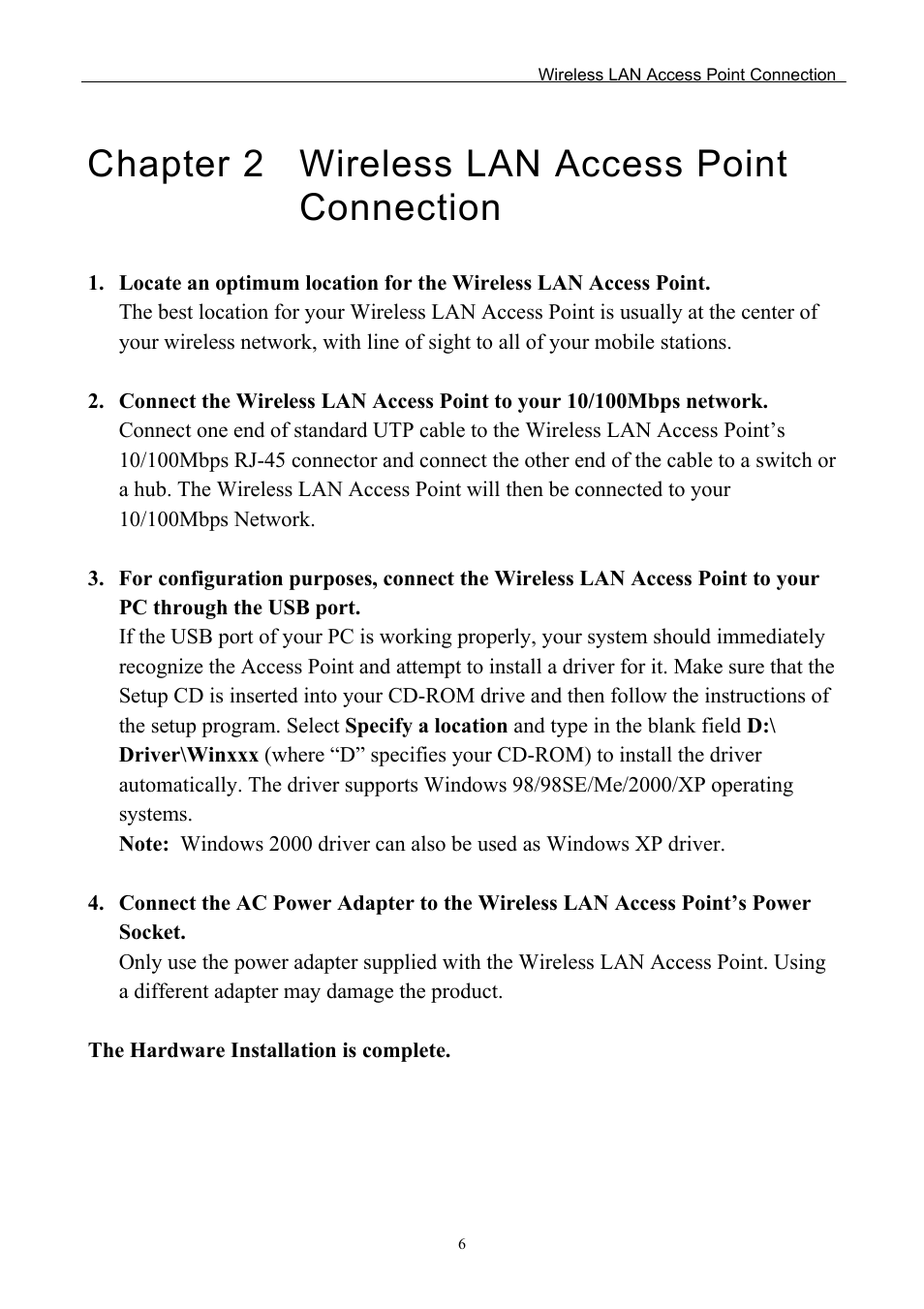 Chapter 2 wireless lan access point connection | Edimax Technology EW-7205AP User Manual | Page 8 / 36