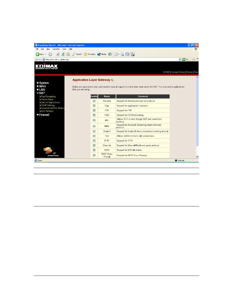 6 alg settings, 7 static routing, 6 alg settings 2.4.7 static routing | Edimax Technology Multi-Homing Broadband Router User Manual | Page 59 / 87