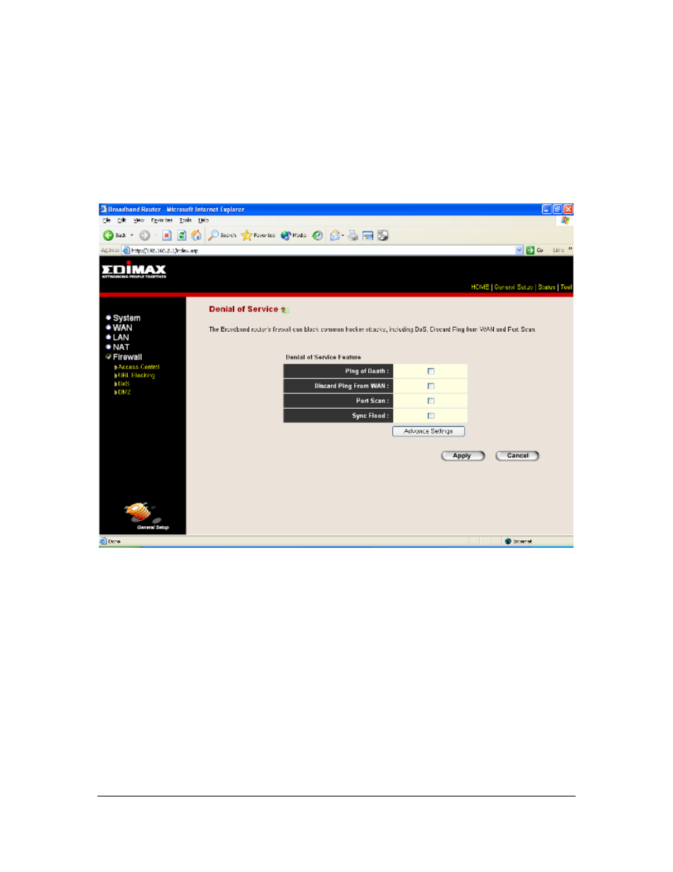 3 dos (denial of service) | Edimax Technology Multi-Homing Broadband Router User Manual | Page 68 / 87