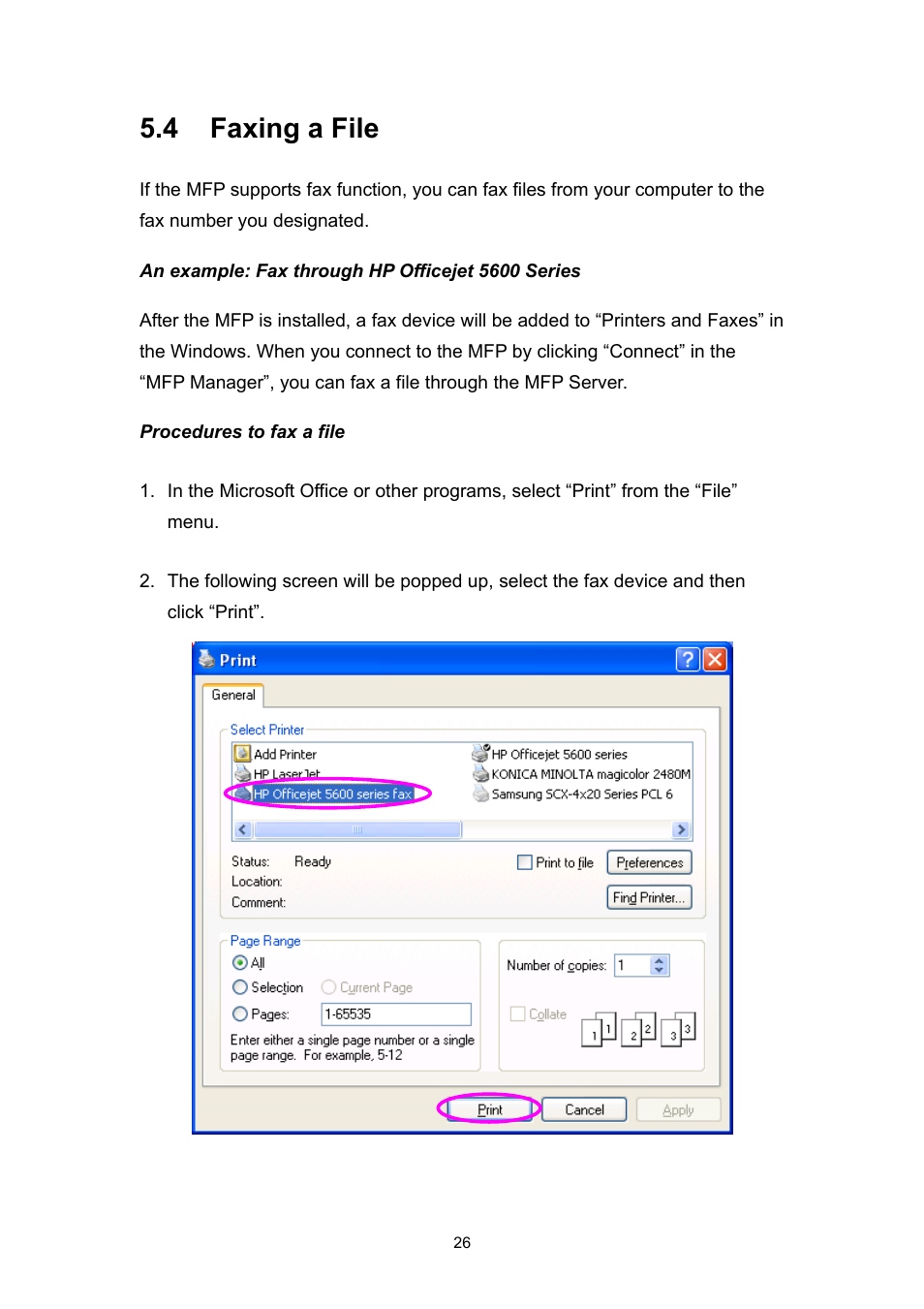 4 faxing a file | Edimax Technology EDIMAX FAST ETHERNET MFP SERVER VERSION: 2.0 User Manual | Page 32 / 118