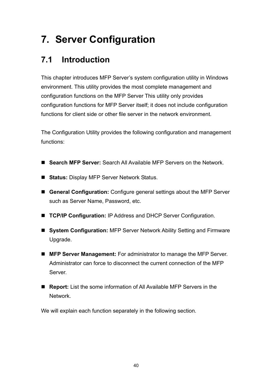 Server configuration, 1 introduction | Edimax Technology EDIMAX FAST ETHERNET MFP SERVER VERSION: 2.0 User Manual | Page 46 / 118