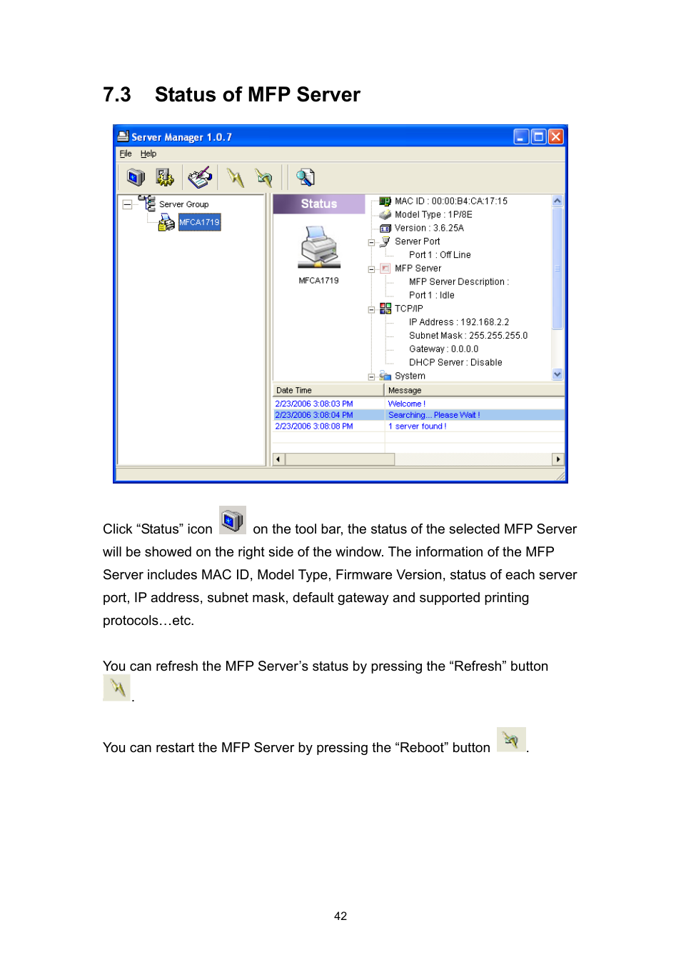 3 status of mfp server | Edimax Technology EDIMAX FAST ETHERNET MFP SERVER VERSION: 2.0 User Manual | Page 48 / 118
