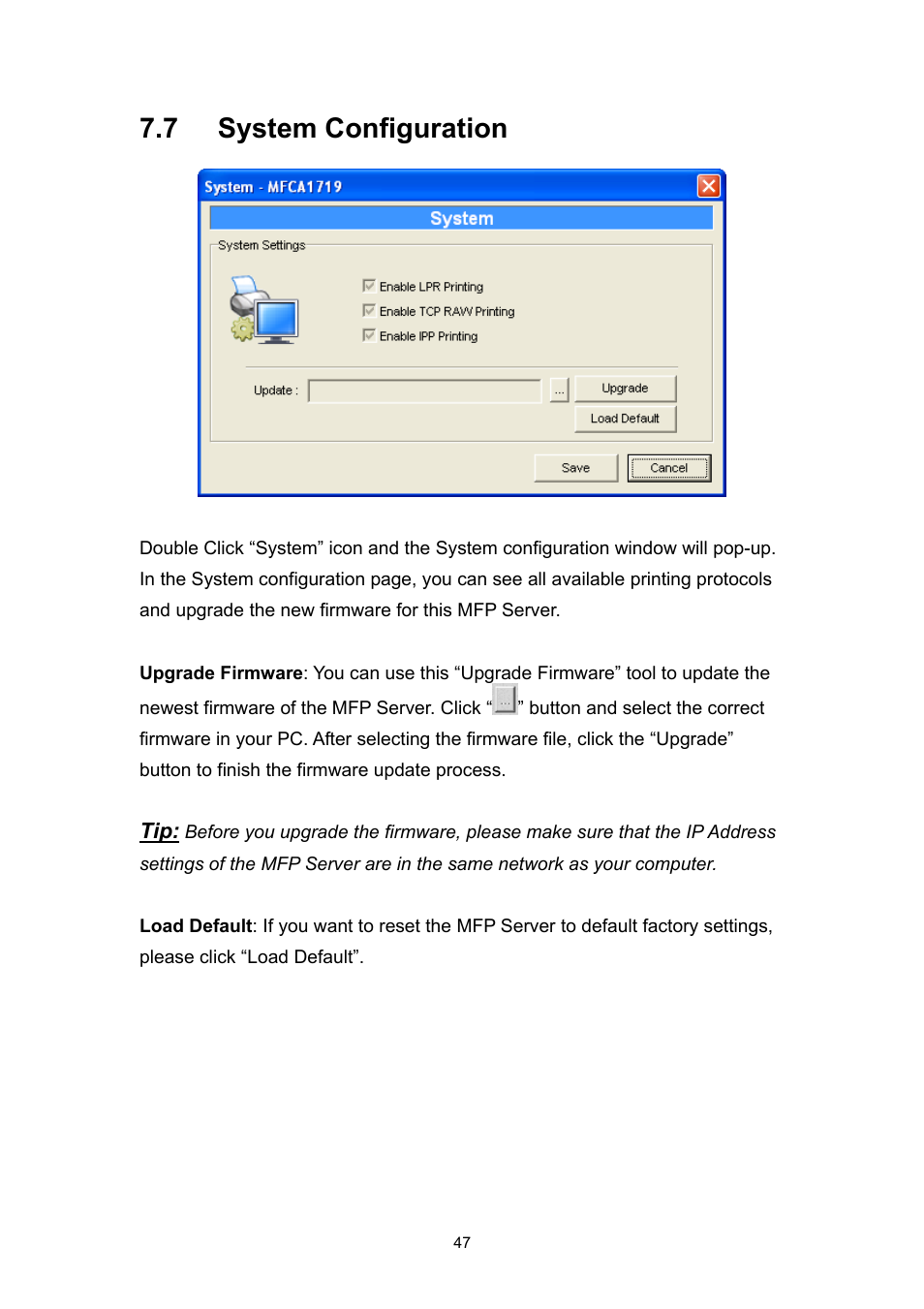 7 system configuration | Edimax Technology EDIMAX FAST ETHERNET MFP SERVER VERSION: 2.0 User Manual | Page 53 / 118