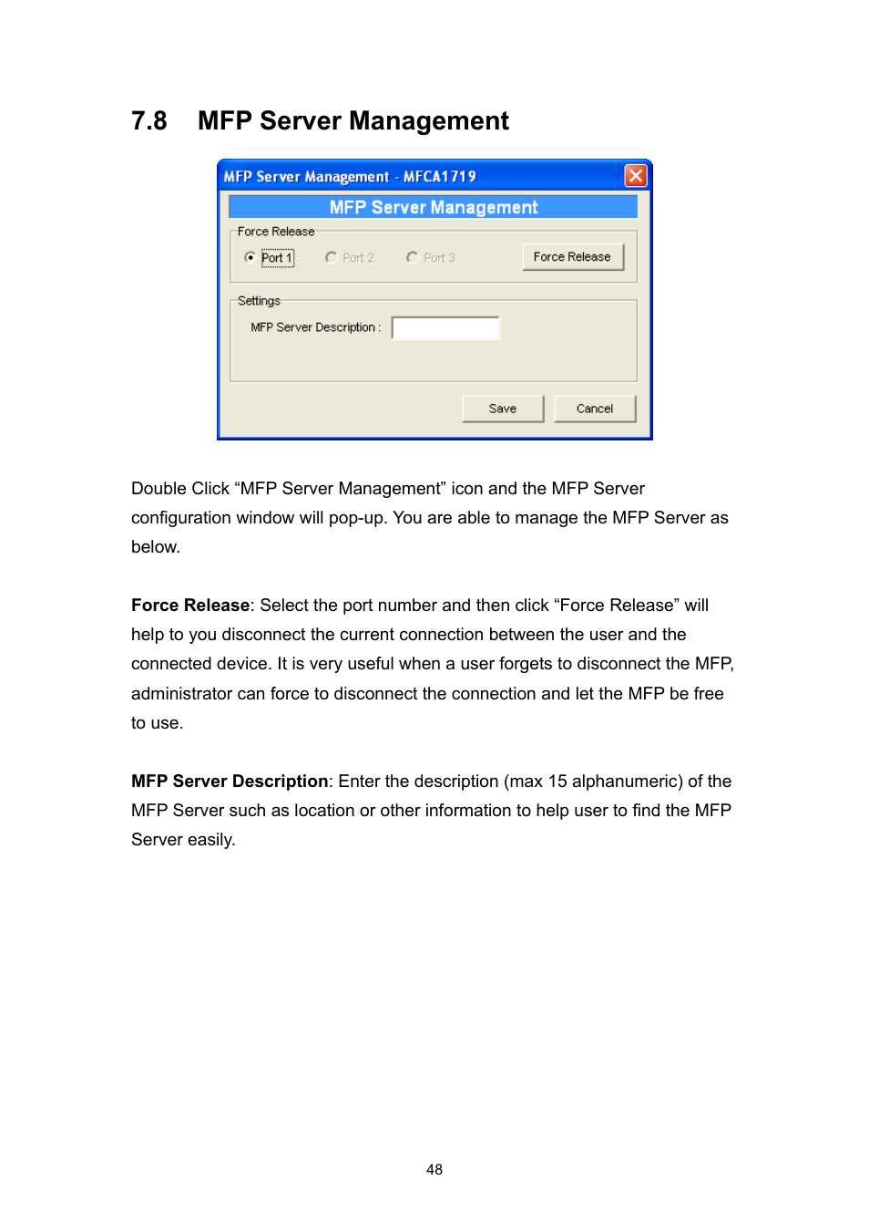8 mfp server management | Edimax Technology EDIMAX FAST ETHERNET MFP SERVER VERSION: 2.0 User Manual | Page 54 / 118