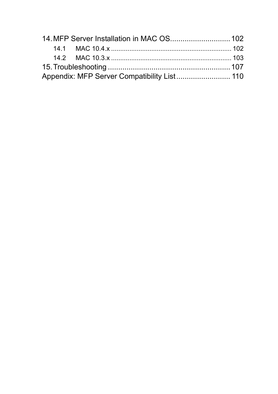 Mfp server installation in mac os, Troubleshooting, Appendix: mfp server compatibility list | Edimax Technology EDIMAX FAST ETHERNET MFP SERVER VERSION: 2.0 User Manual | Page 6 / 118