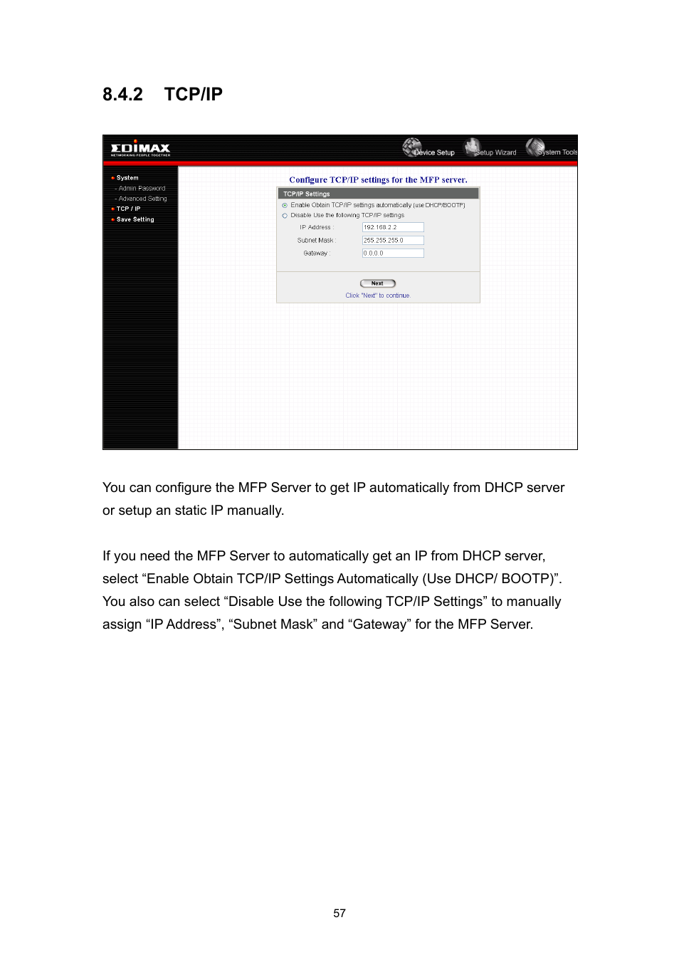 2 tcp/ip | Edimax Technology EDIMAX FAST ETHERNET MFP SERVER VERSION: 2.0 User Manual | Page 63 / 118