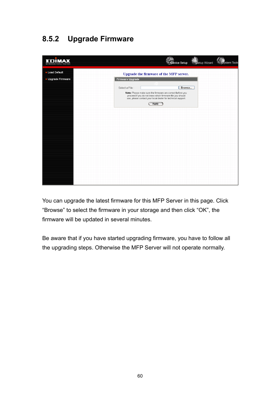 2 upgrade firmware | Edimax Technology EDIMAX FAST ETHERNET MFP SERVER VERSION: 2.0 User Manual | Page 66 / 118