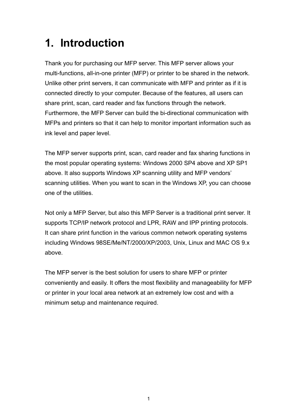 Introduction | Edimax Technology EDIMAX FAST ETHERNET MFP SERVER VERSION: 2.0 User Manual | Page 7 / 118