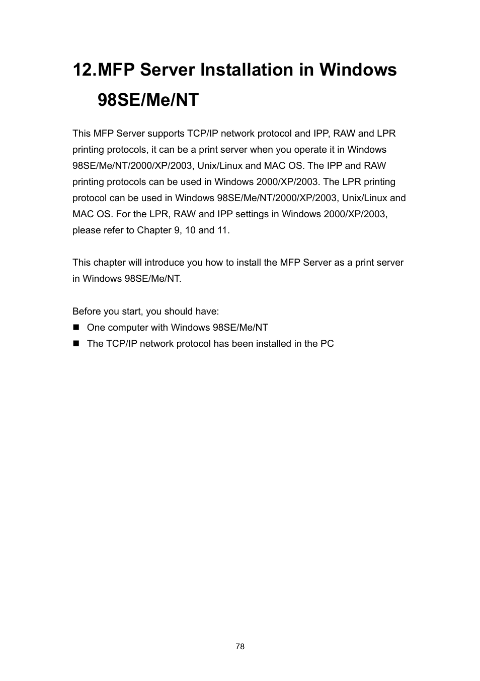 Mfp server installation in windows 98se/me/nt | Edimax Technology EDIMAX FAST ETHERNET MFP SERVER VERSION: 2.0 User Manual | Page 84 / 118