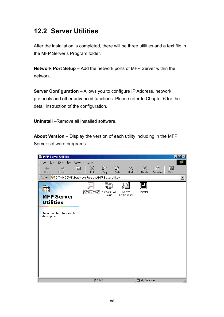2 server utilities | Edimax Technology EDIMAX FAST ETHERNET MFP SERVER VERSION: 2.0 User Manual | Page 92 / 118
