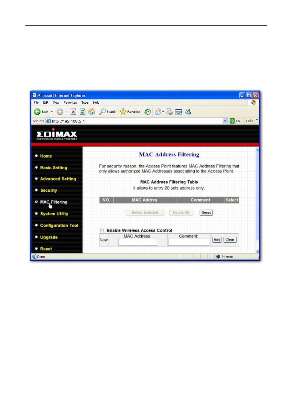 5 mac address filtering, Mac address filtering, 5 m ac a ddre ss filte ri ng | Edimax Technology EW-7206Apg User Manual | Page 35 / 46