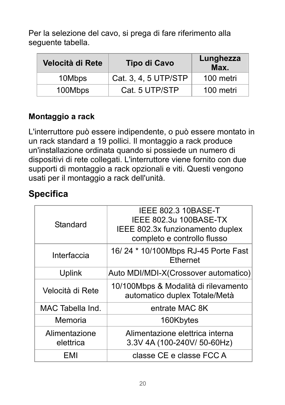Specifica | Edimax Technology Rackmount Fast Ethernet Switch User Manual | Page 21 / 41