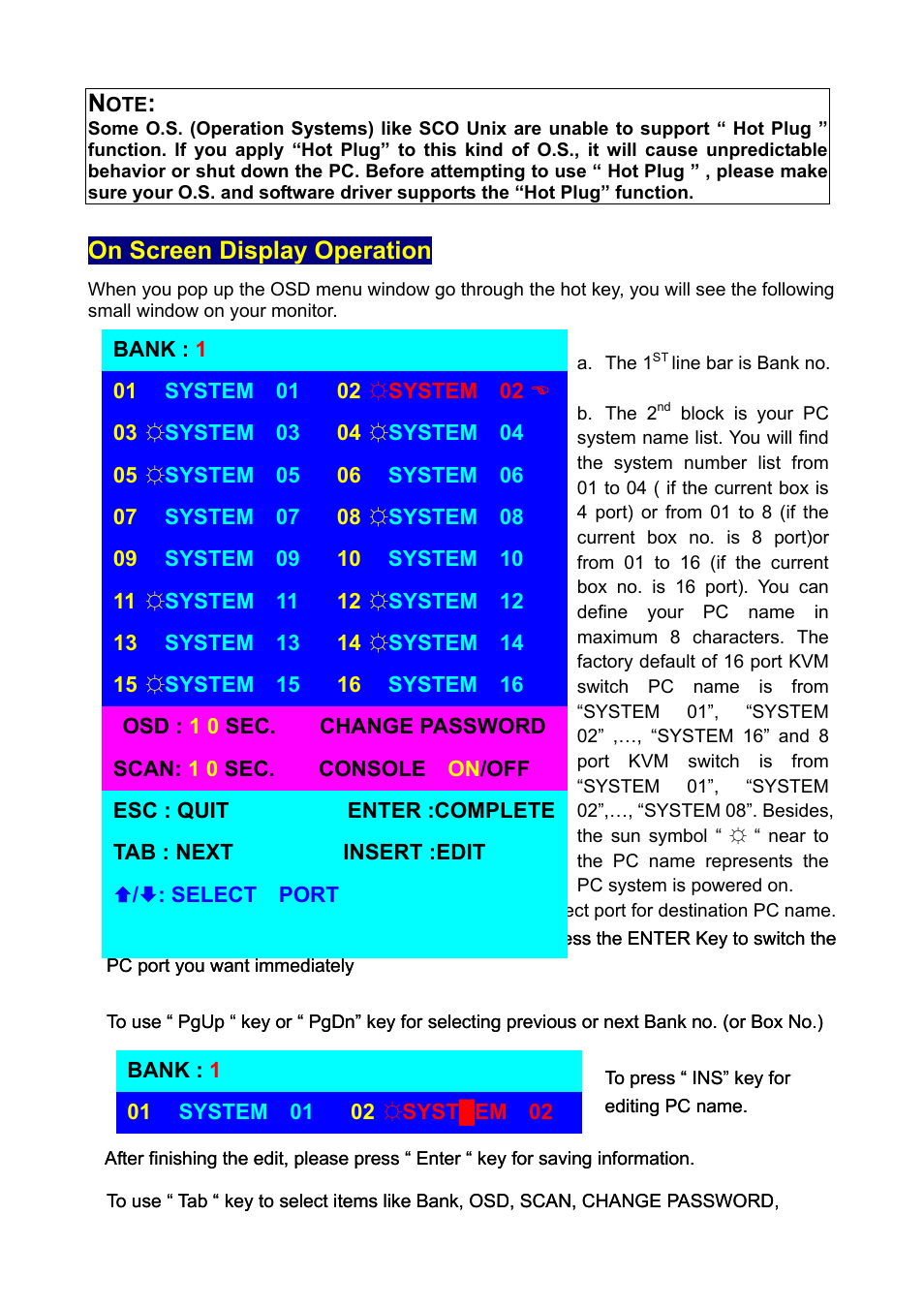 On screen display operation | Edimax Technology EK-16RO User Manual | Page 13 / 17