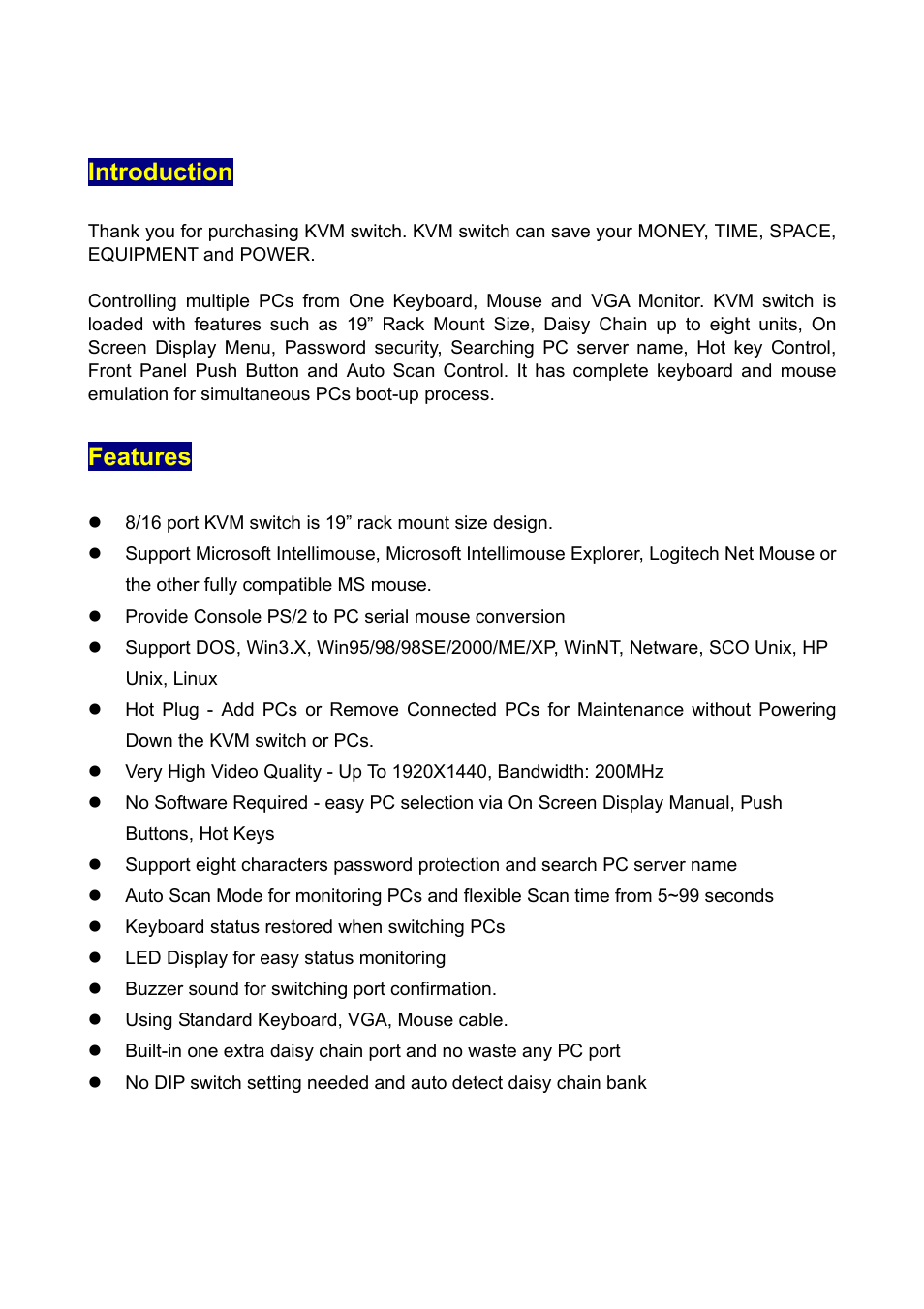 Introduction, Features | Edimax Technology EK-16RO User Manual | Page 3 / 17