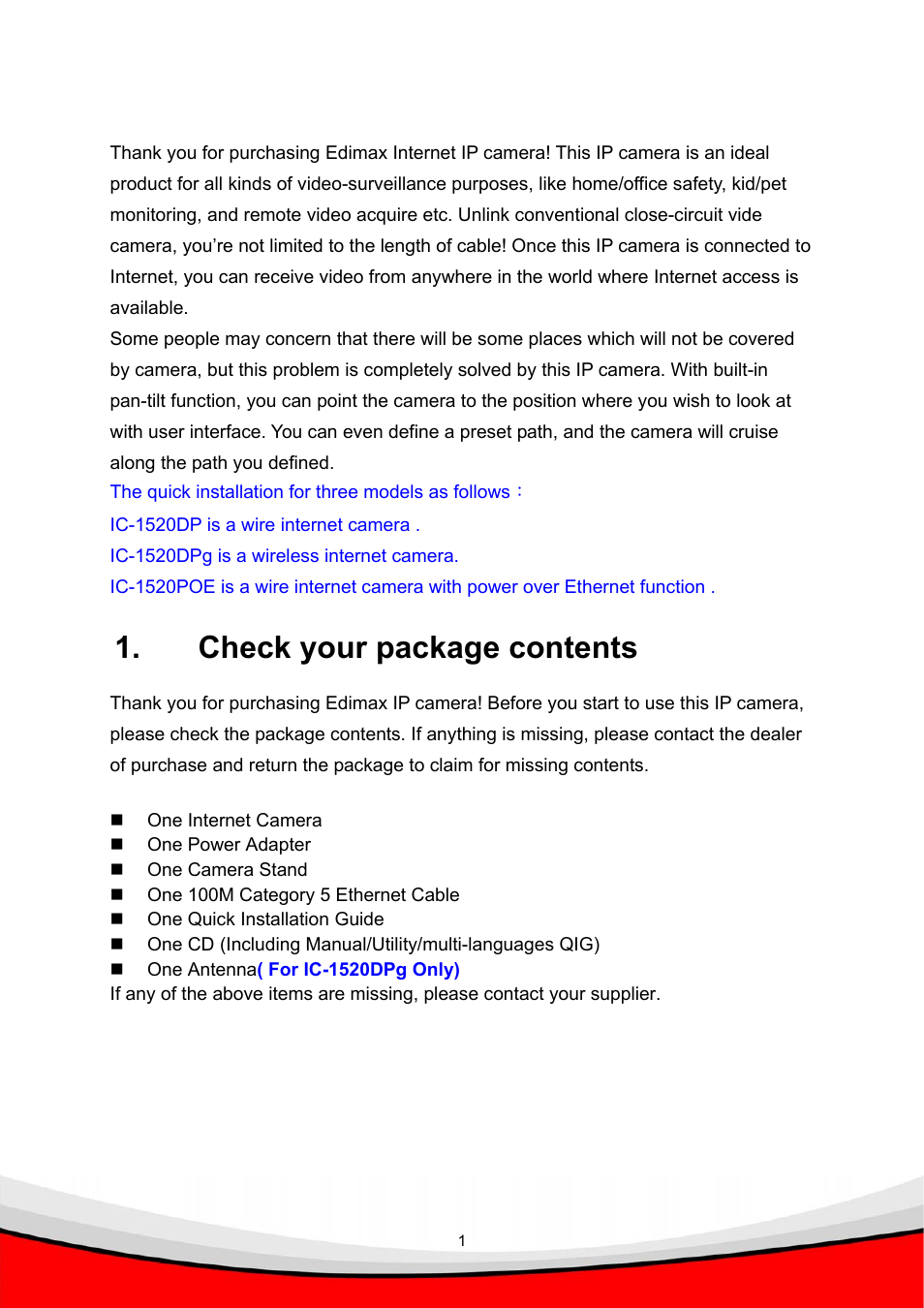 Check your package contents | Edimax Technology IC-1520POE User Manual | Page 5 / 27