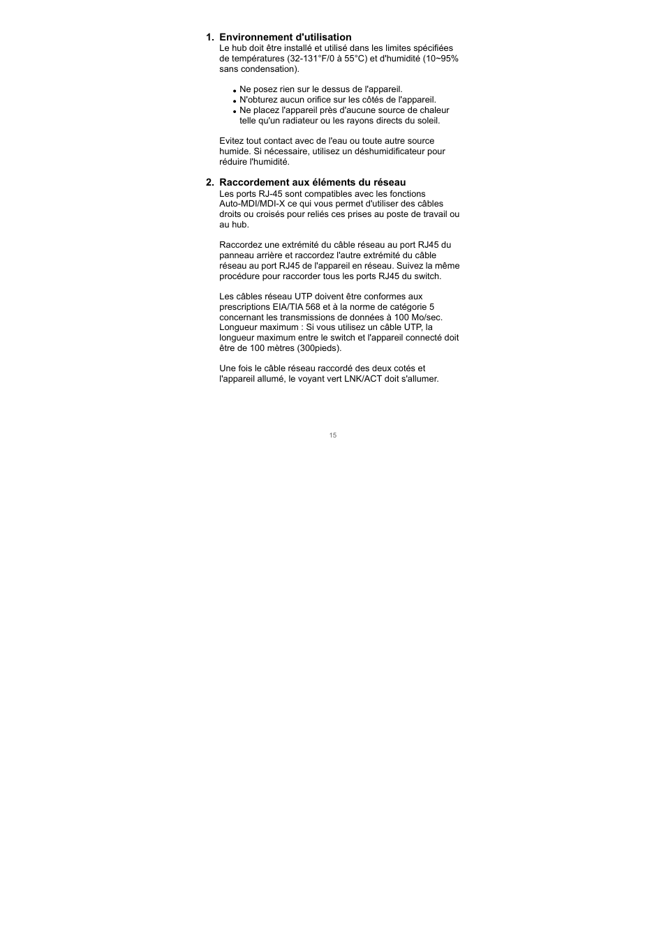 Environnement d'utilisation, Raccordement aux éléments du réseau | Edimax Technology Edimax ES-3105P User Manual | Page 16 / 40