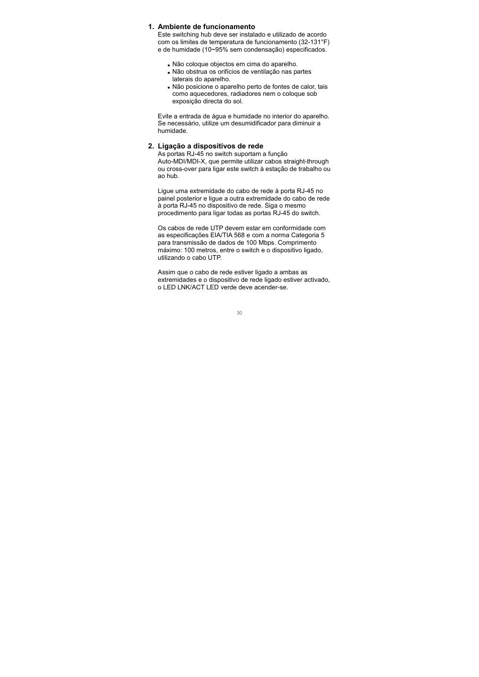 Ambiente de funcionamento, Ligação a dispositivos de rede | Edimax Technology Edimax ES-3105P User Manual | Page 31 / 40