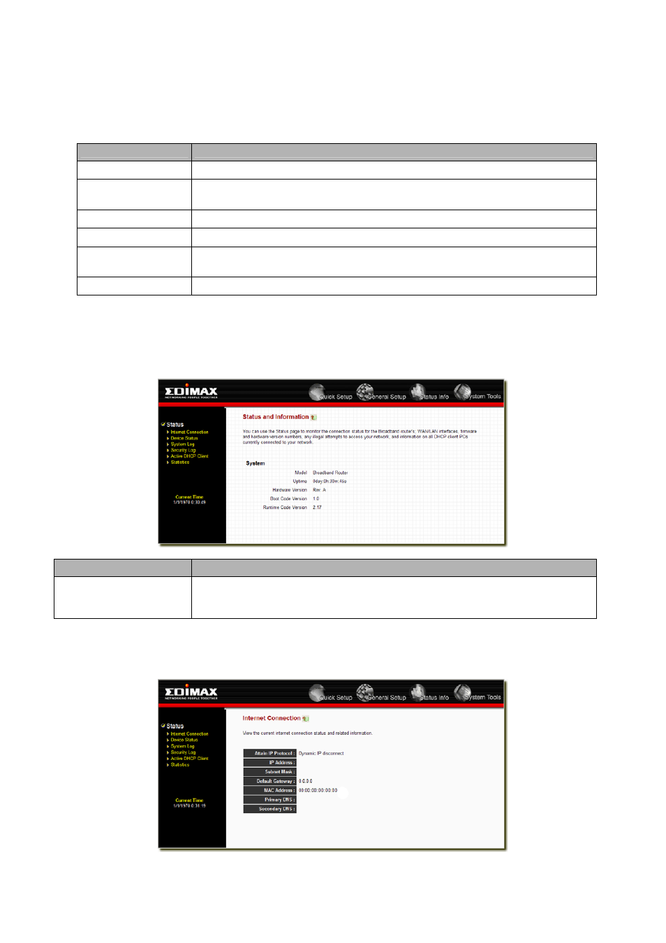 Chapter 3, Status, 1 status and information | 2 internet connection | Edimax Technology BR-6104K User Manual | Page 37 / 48