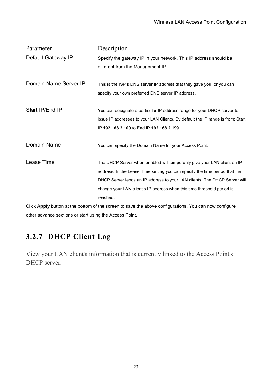 7 dhcp client log, Parameter description | Edimax Technology EW-7205APS User Manual | Page 25 / 31
