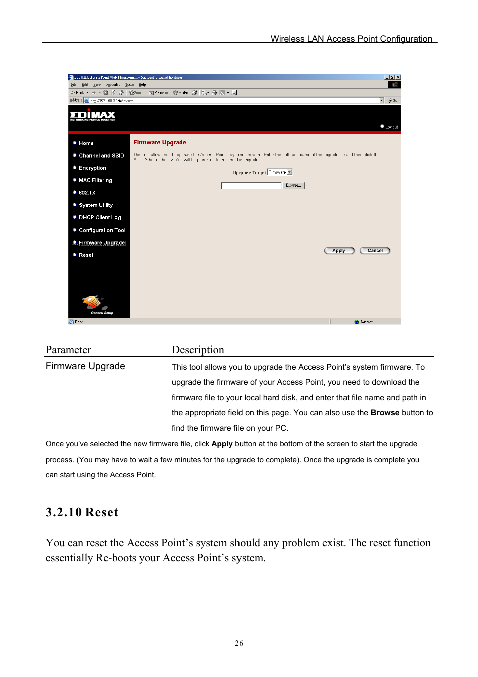 10 reset, Parameter description | Edimax Technology EW-7205APS User Manual | Page 28 / 31