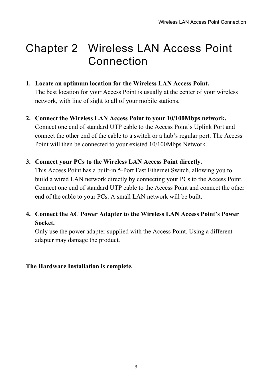 Chapter 2 wireless lan access point connection | Edimax Technology EW-7205APS User Manual | Page 7 / 31
