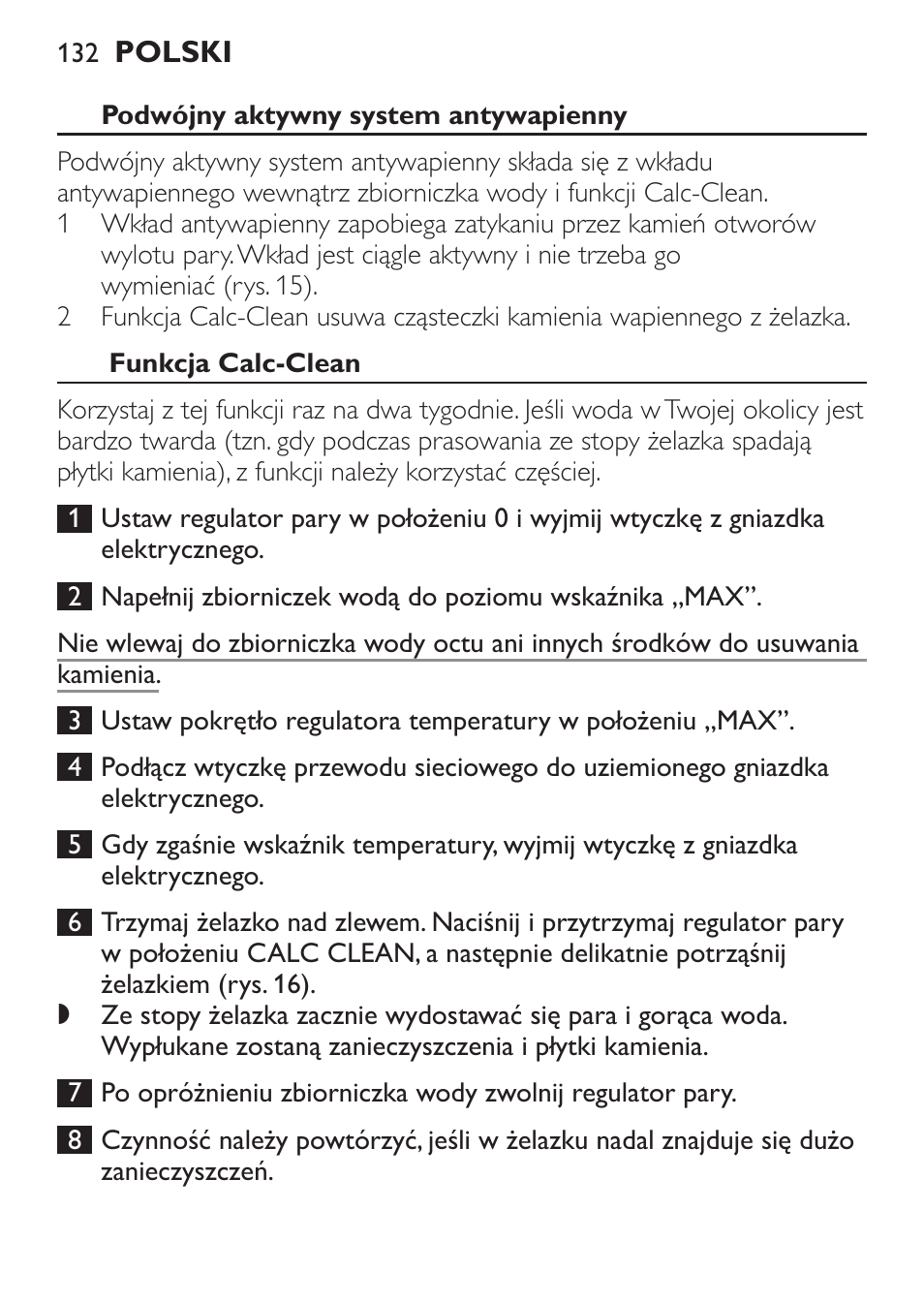 Podwójny aktywny system antywapienny, Funkcja calc-clean | Philips GC3620 User Manual | Page 132 / 224