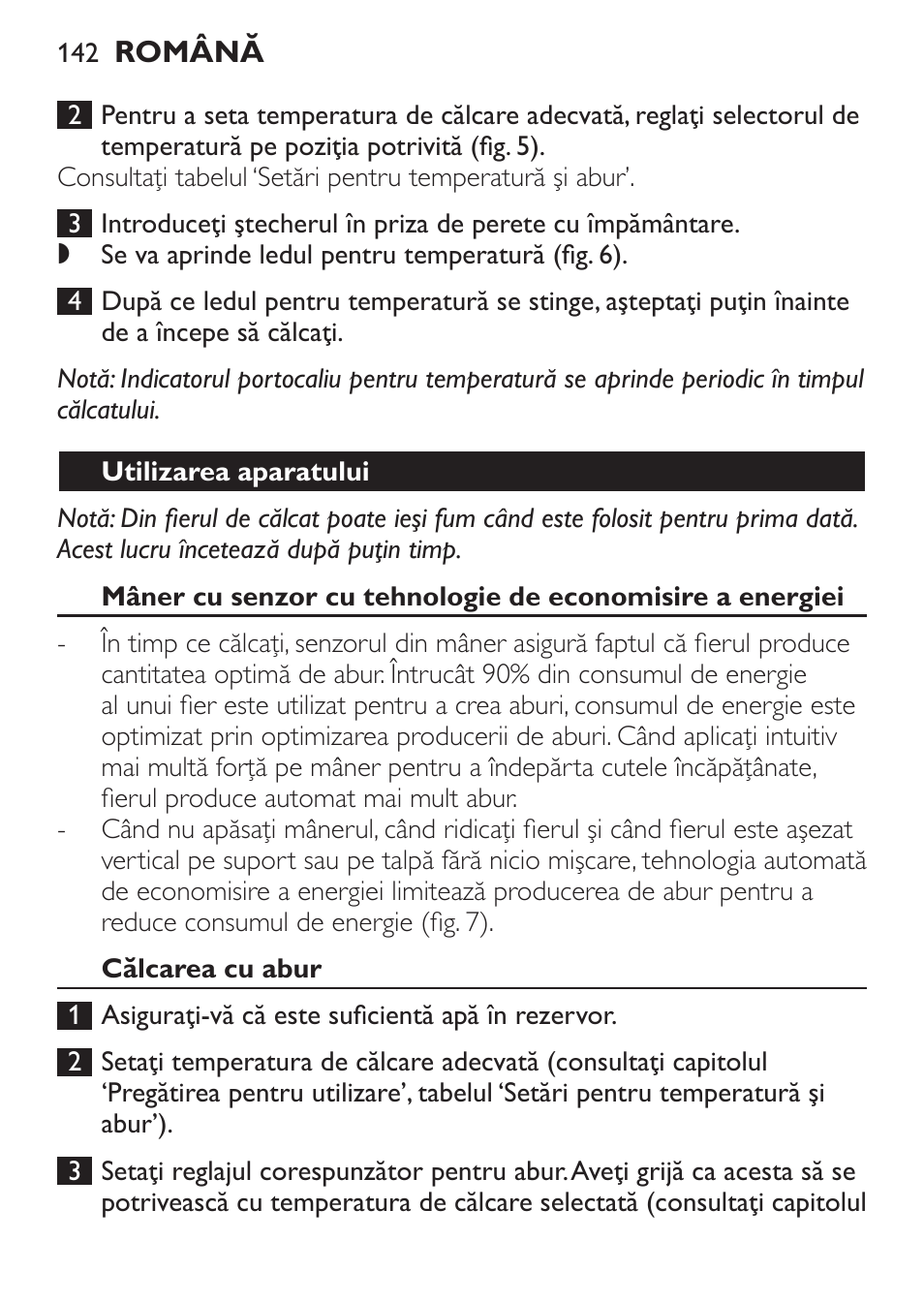 Utilizarea aparatului, Călcarea cu abur | Philips GC3620 User Manual | Page 142 / 224