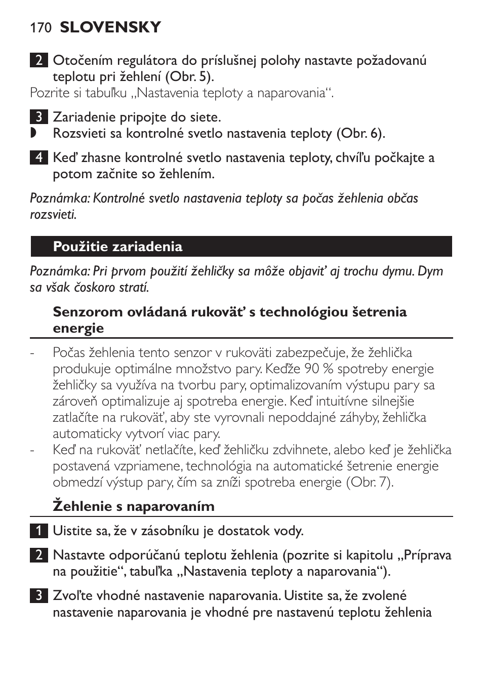 Použitie zariadenia, Žehlenie s naparovaním | Philips GC3620 User Manual | Page 170 / 224