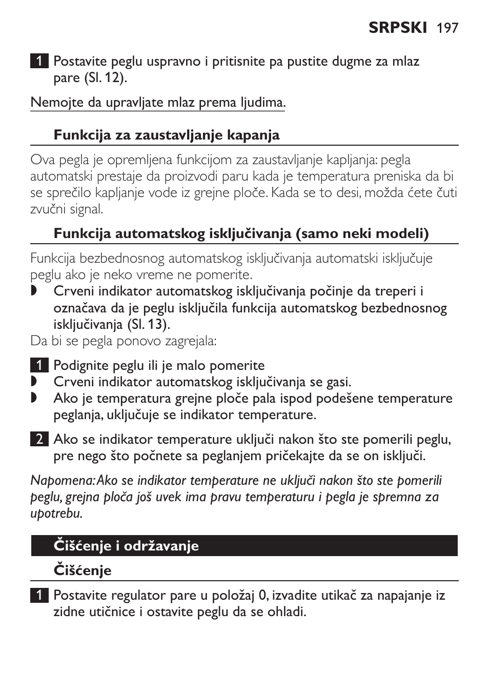 Funkcija za zaustavljanje kapanja, Čišćenje i održavanje, Čišćenje | Philips GC3620 User Manual | Page 197 / 224