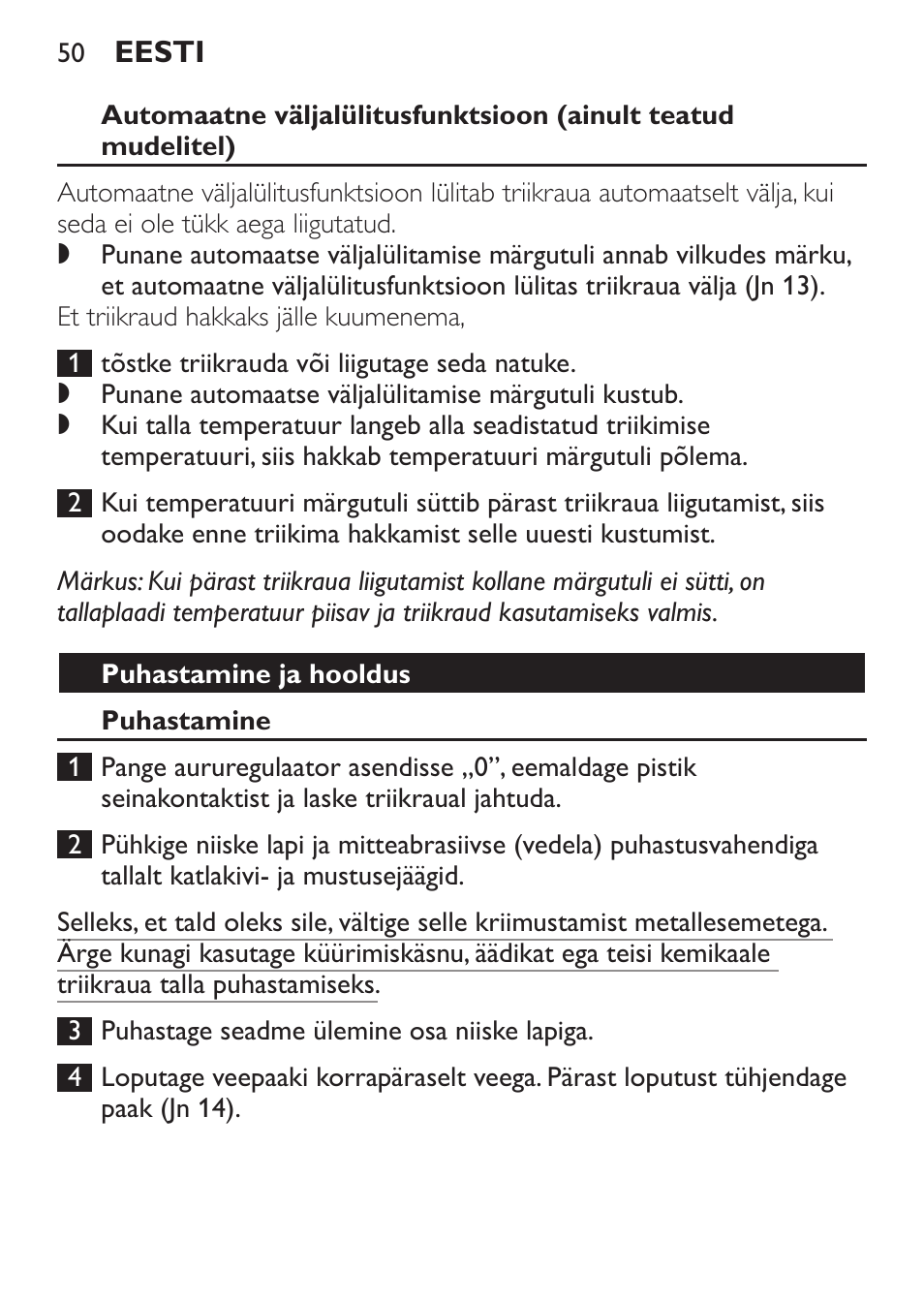 Puhastamine ja hooldus, Puhastamine | Philips GC3620 User Manual | Page 50 / 224