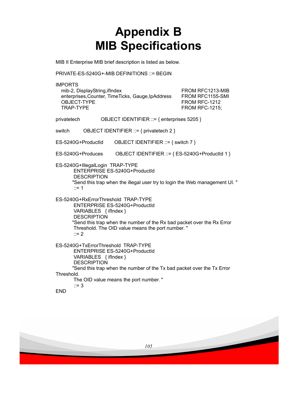 Appendix b mib specifications | Edimax Technology ES-5240G+ User Manual | Page 111 / 111