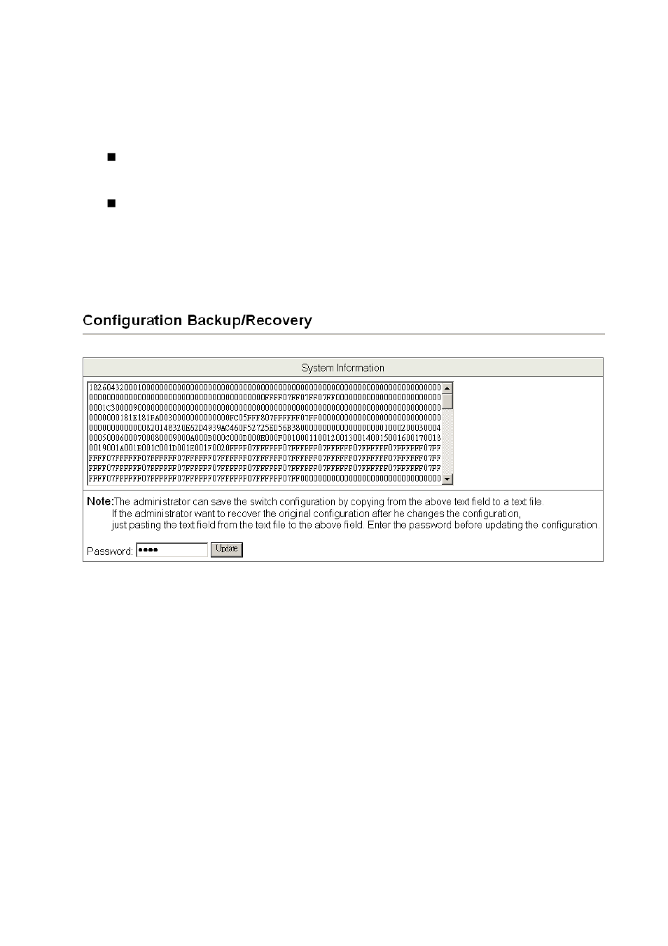 Configuration backup/recovery | Edimax Technology Edimax 24 10/100TX + 2 10/100/1000T/Mini-GBIC Combo Web Smart Switch ES-5226RS User Manual | Page 46 / 59