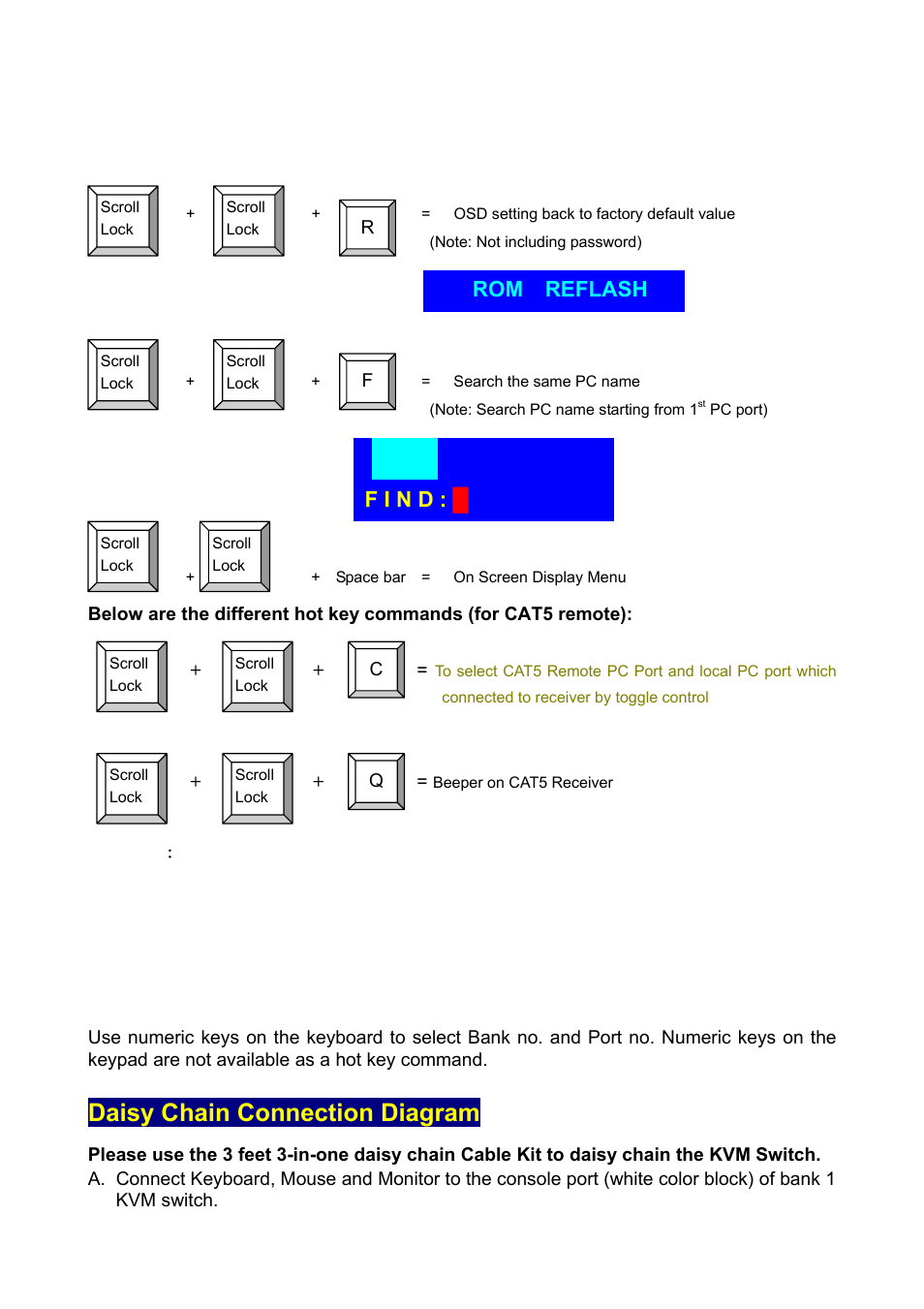 Daisy chain connection diagram, Rom reflash, F i n d | Edimax Technology Two-console 16 port PS/2 KVM Switch User Manual | Page 14 / 20