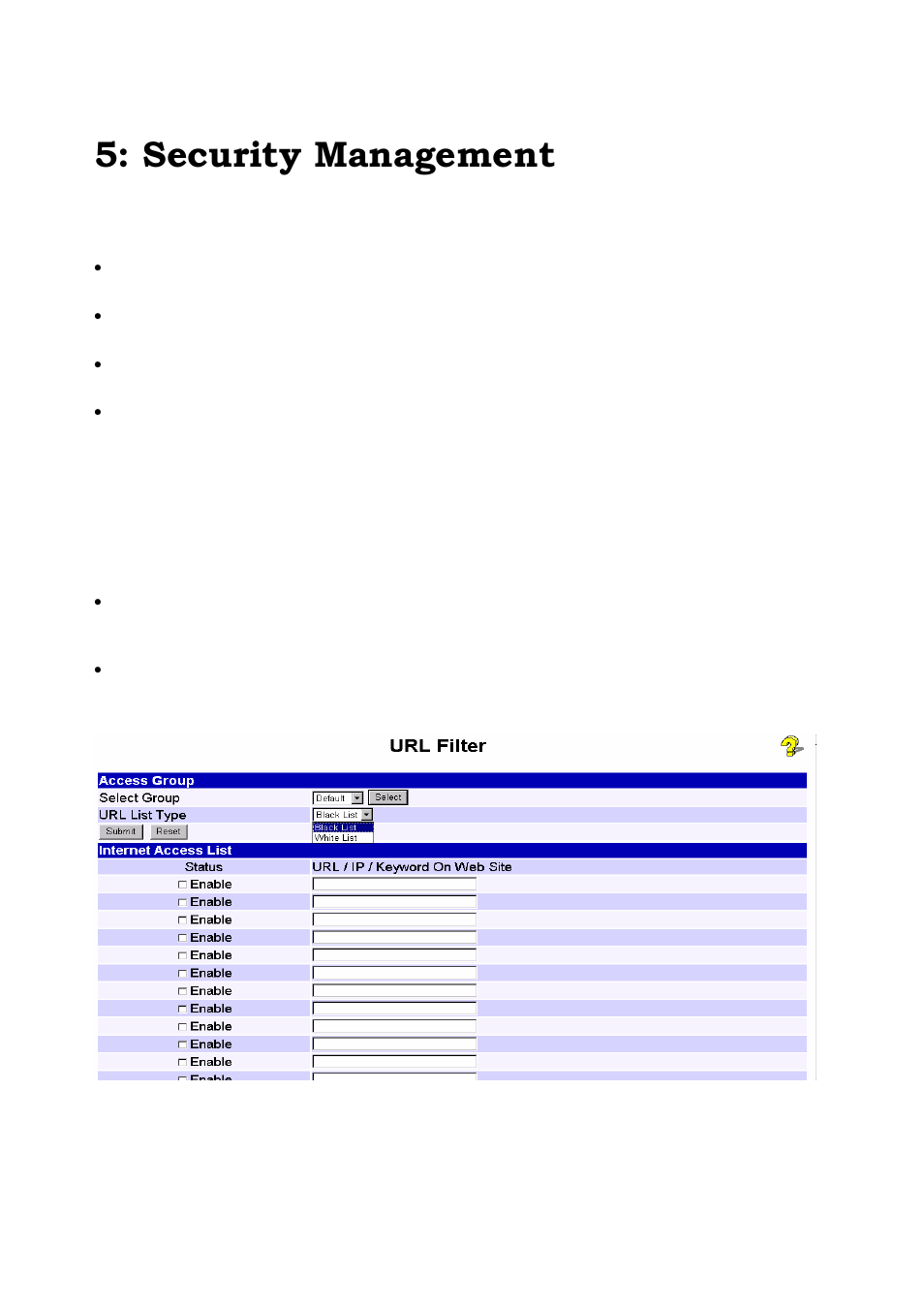 Security management, Overview, Url filter | Edimax Technology Edimax user guide Router User Manual | Page 48 / 81