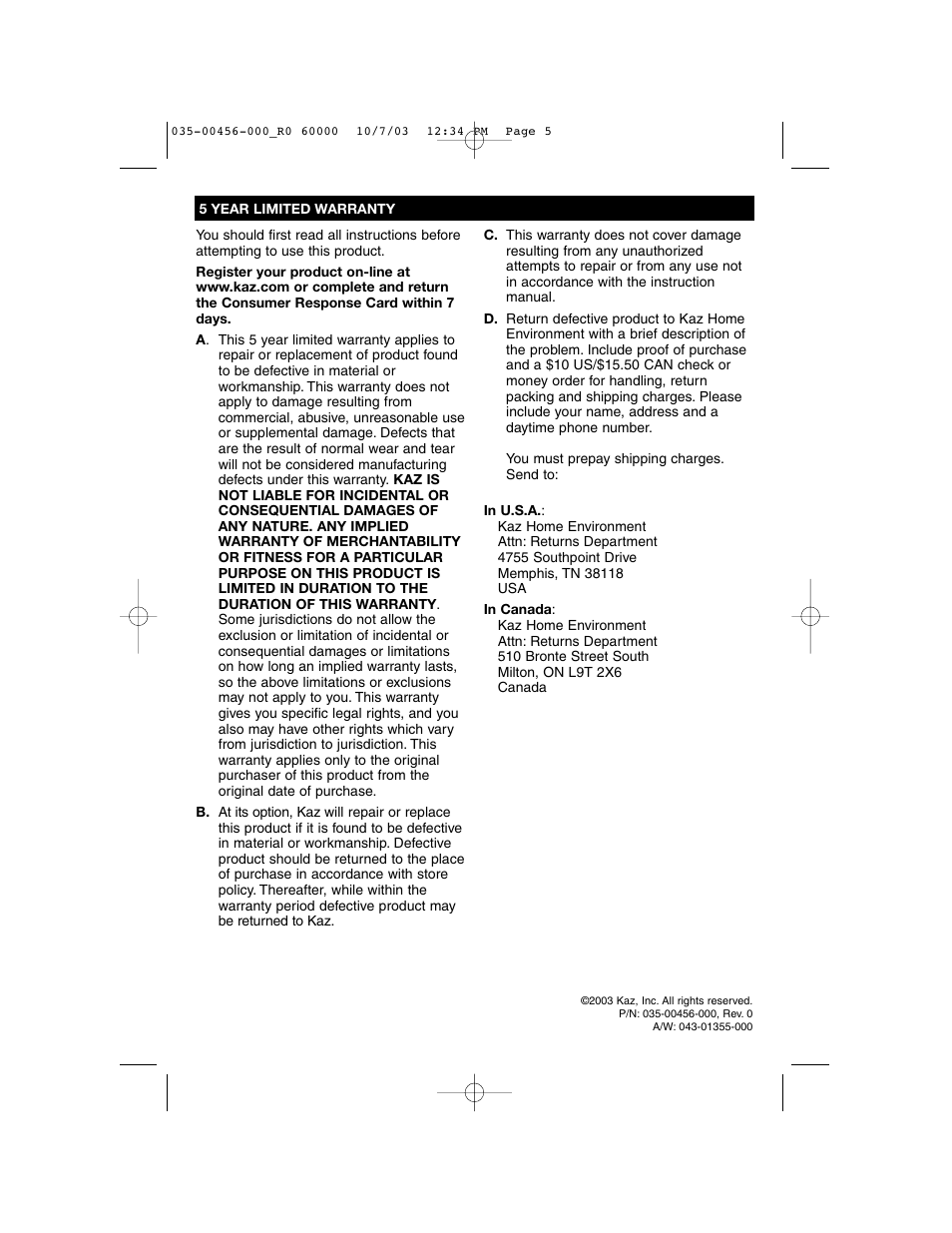 Enviracaire 60000 User Manual | Page 5 / 5