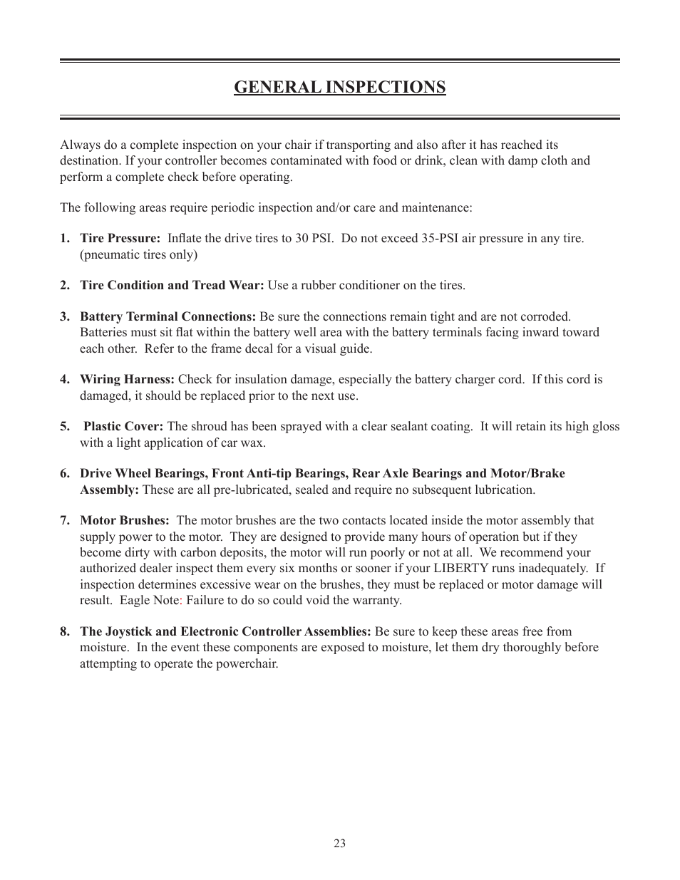 General inspections | Eagle Parts & Products LIBERTY 624 mini User Manual | Page 24 / 30