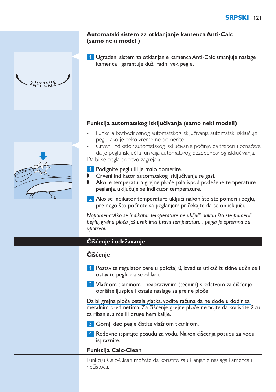 Čišćenje i održavanje, Čišćenje, Funkcija calc-clean | Philips GC3106 User Manual | Page 121 / 136