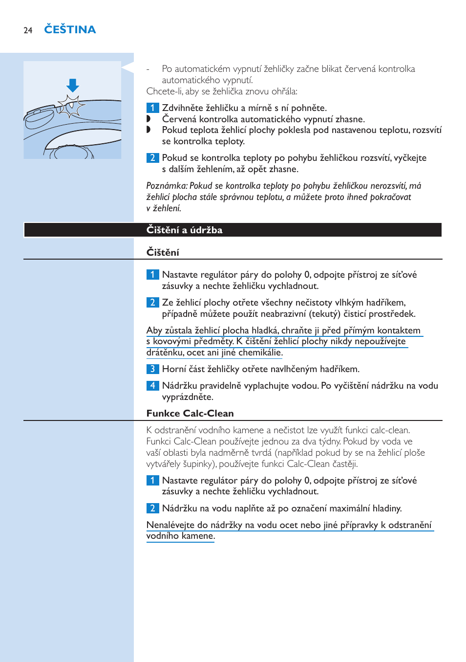 Čištění a údržba, Čištění, Funkce calc-clean | Philips GC3106 User Manual | Page 24 / 136