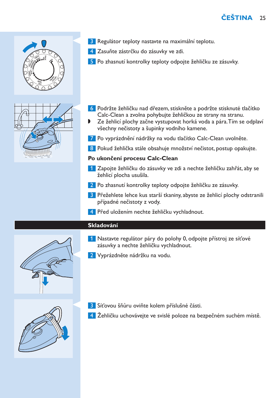 Po ukončení procesu calc-clean, Skladování | Philips GC3106 User Manual | Page 25 / 136