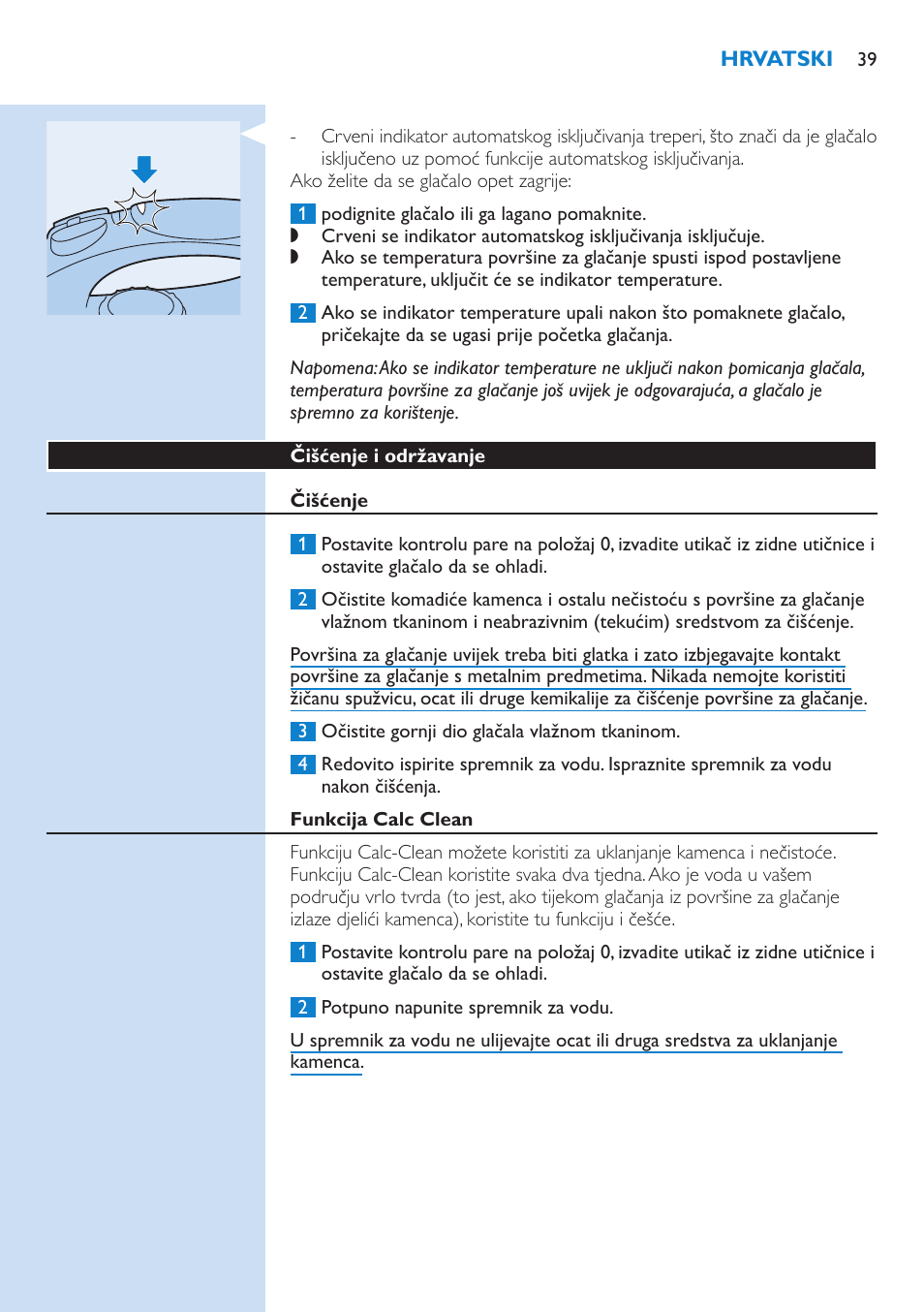 Čišćenje i održavanje, Čišćenje, Funkcija calc clean | Philips GC3106 User Manual | Page 39 / 136