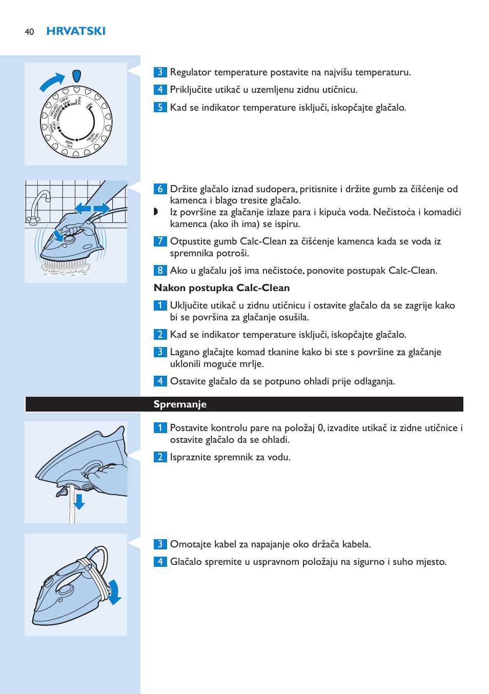 Nakon postupka calc-clean, Spremanje | Philips GC3106 User Manual | Page 40 / 136