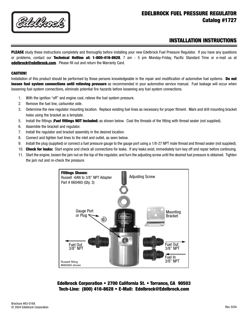 Edelbrock 1804 User Manual | 1 page