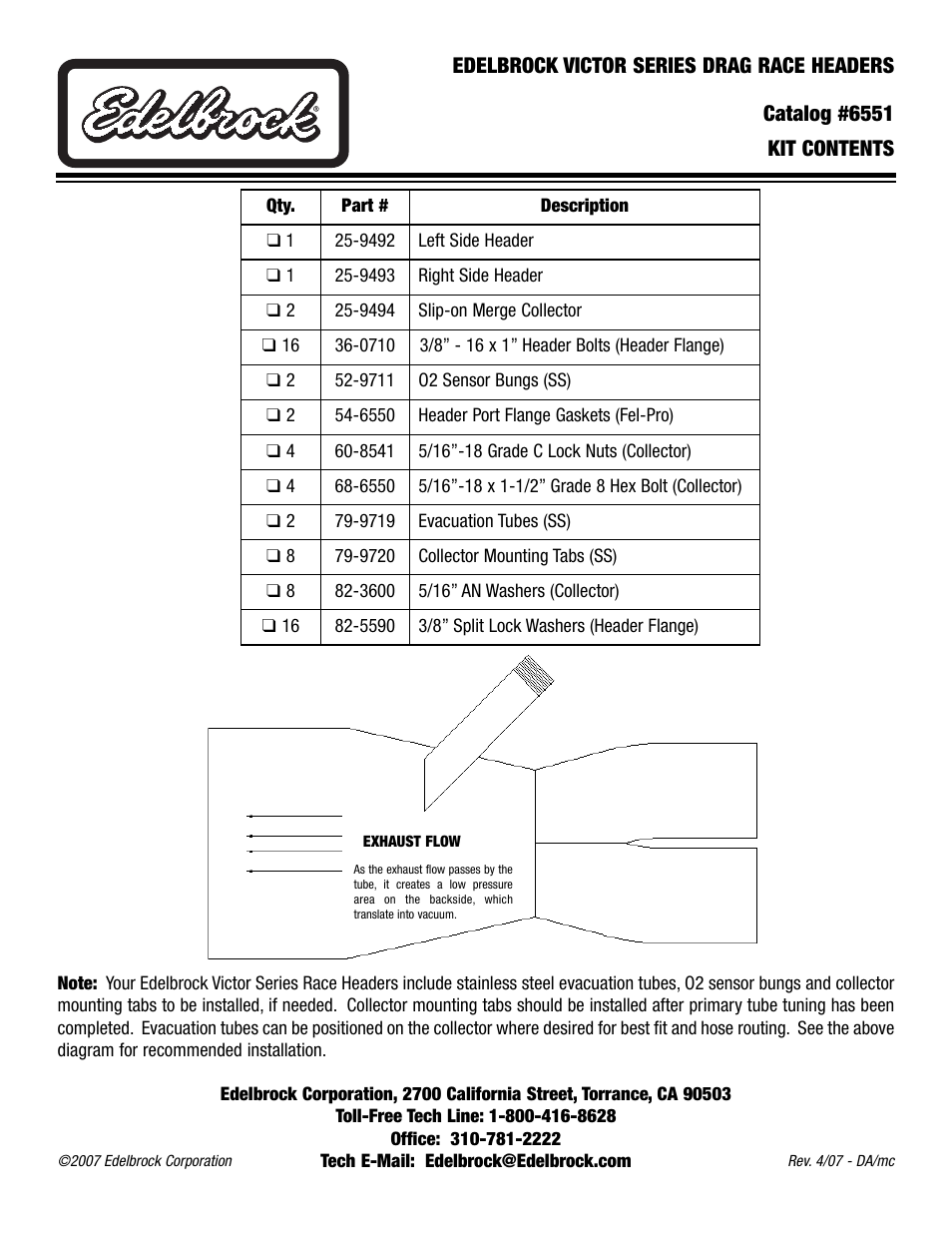 Edelbrock 25-9494 User Manual | 1 page