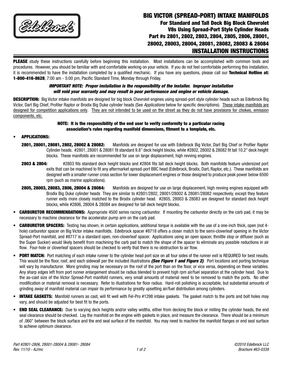 Edelbrock 2802 User Manual | 2 pages