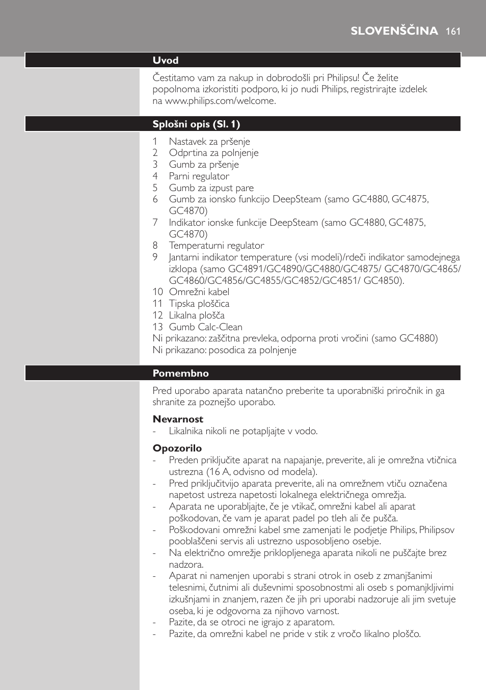 Slovenščina 1 | Philips GC4850 User Manual | Page 161 / 198